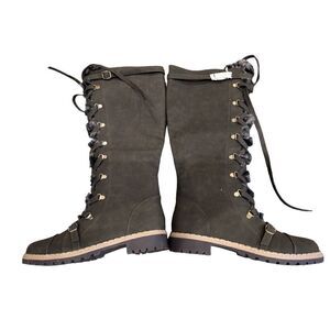 JustFab Women's Green Jylan Faux Fur Lace-Up High Shaft Boots Size 10